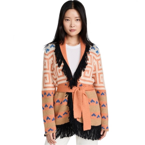 MOTHER Sweaters - NEW Mother The Belted Fringed Cardigan In Orange size S